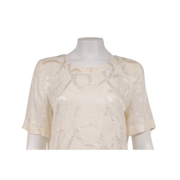 Les Copains Womens Blouse Size 42 Off White Silk Star Rope Padded Shoulder Top - Picture 2 of 10